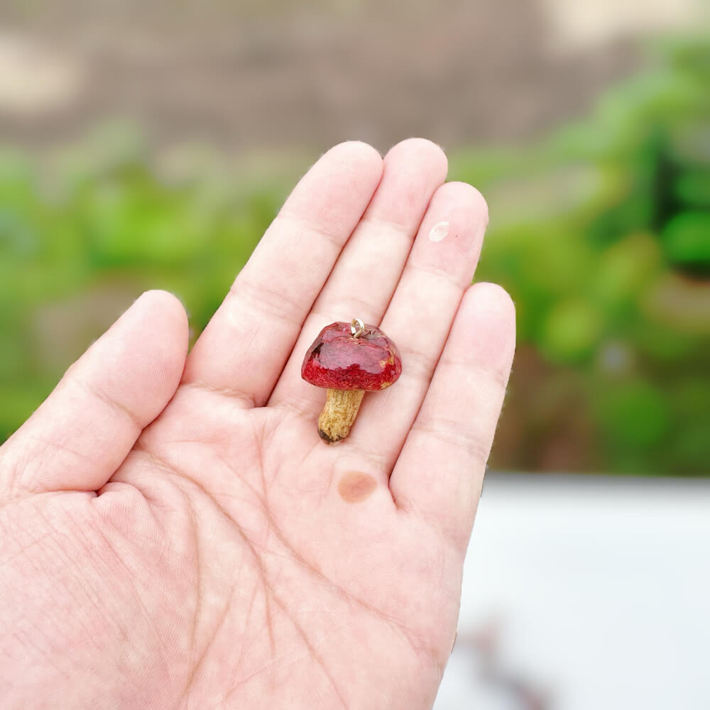Crimson Mushroom Resin Pendant