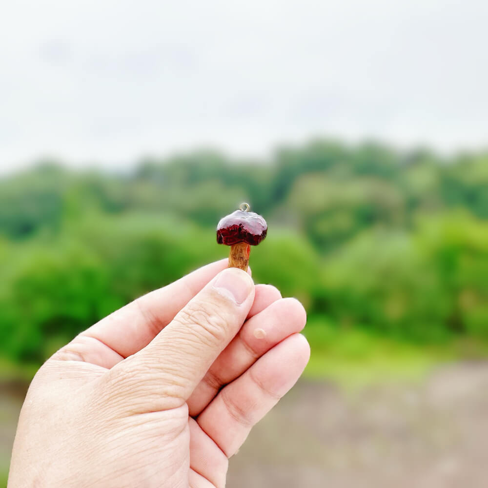 Crimson Mushroom Resin Pendant